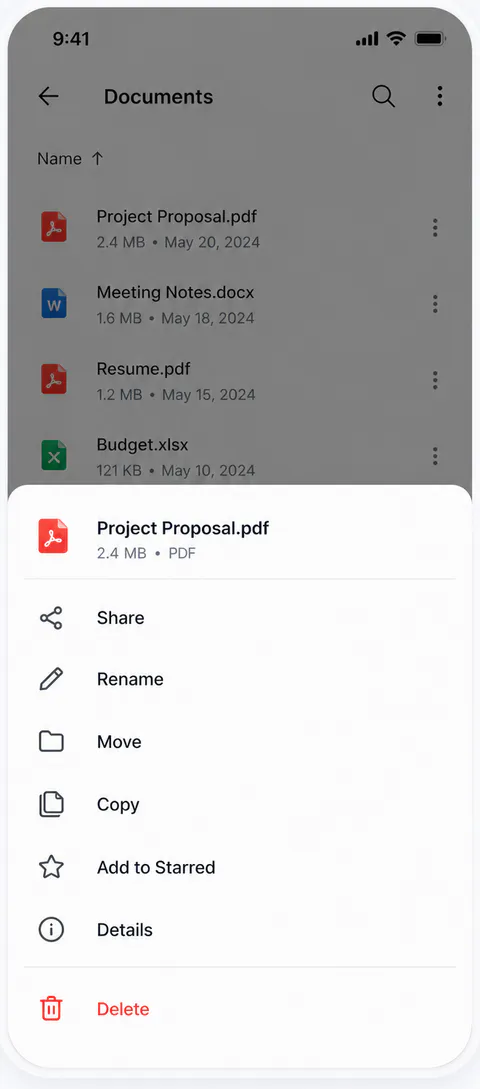 Fileora Search screen